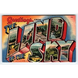 Vintage Linen Large Letter Postcard Greetings from The Land of the Sky 1940's